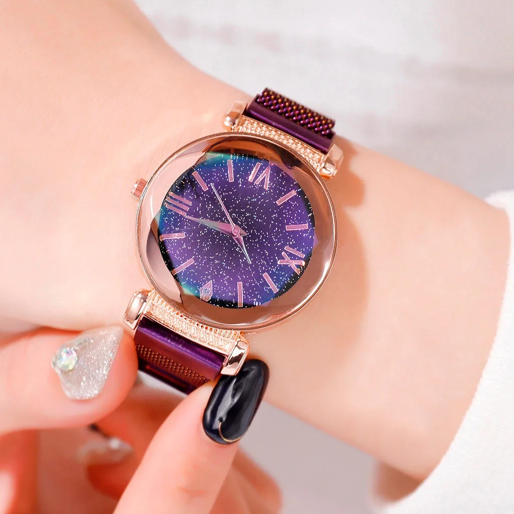 

Модный простой Звездный Циферблат из нержавеющей стали с сетчатым ремешком, женские кварцевые часы, подарок, reloj mujer relogio feminino zegarek damski Q