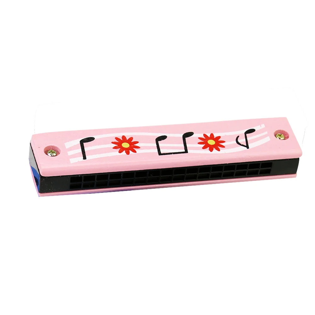 Wooden 16 Hole Fruit Pattern Harmonica Musical Instrument Educational Kids Toy New