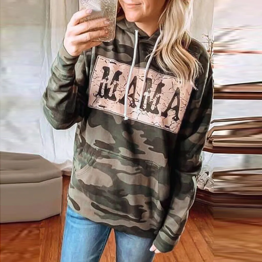 Женская толстовка с капюшоном камуфляжным рисунком блуза свитшот топы из хлопка