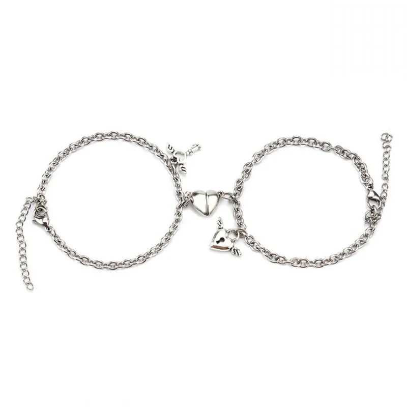 

2Pcs/Set Couples Heart Shaped Magnet Attraction Bracelet Stainless Steel Angel Wing Lock Men's Women's Fashion Jewelry Gifts A++