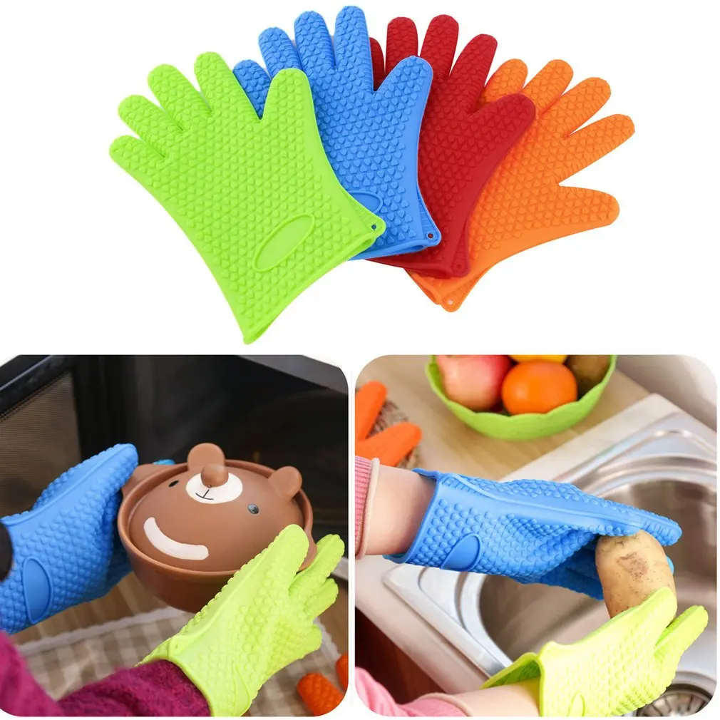 

Hot New Silicone Oven Kitchen Glove Heat Resistant Thick Cooking BBQ Grill Glove Oven Mitts Kitchen Gadgets Kitchen Accessories