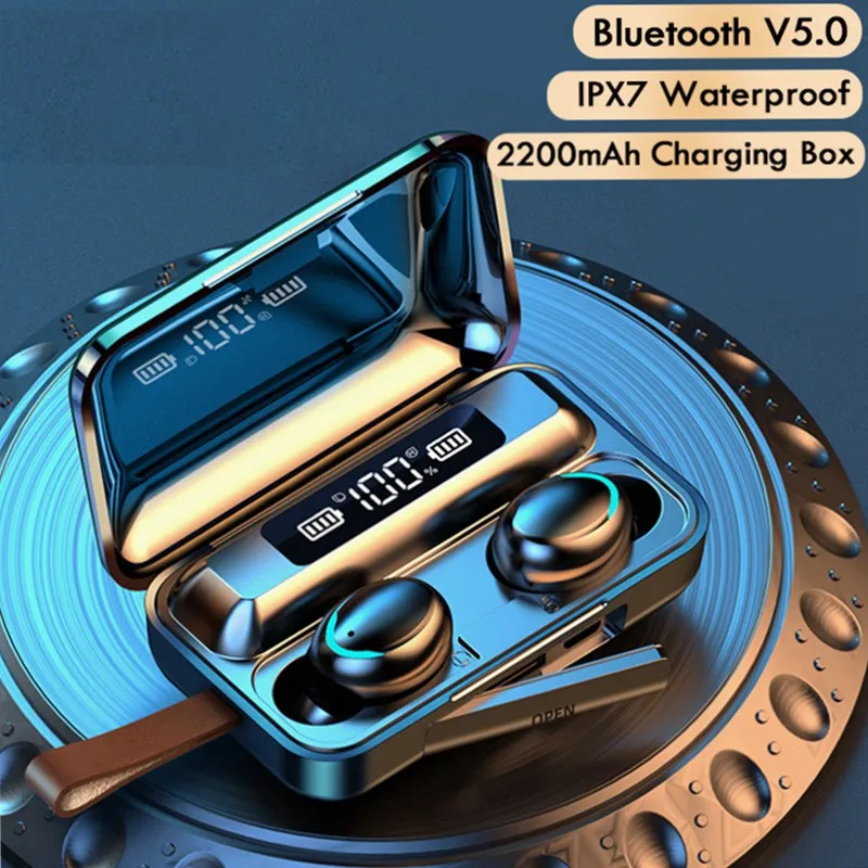 

Bluetooth V5.0 наушники Беспроводной наушники С микрофоном спортивная водонепроницаемая гарнитура 2200 мАч зарядным устройством для iOS и Android