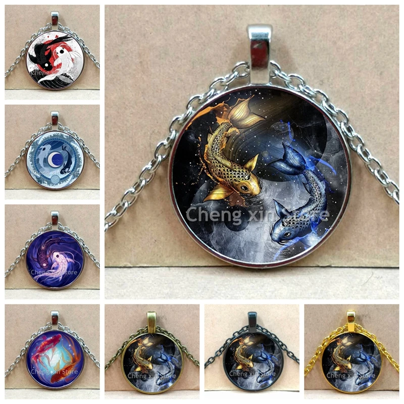 Инь и Янь рыбы Цепочки ожерелья тайский серебряный кулон китайский даосизм Багуа