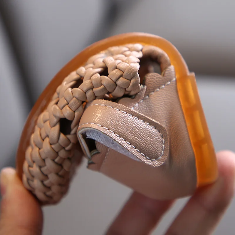 

Summer Leather Woven Hollow Princess Sandals Children Girls Student Kids Flats Soft Bottom Baby Toddler Beach Shoes