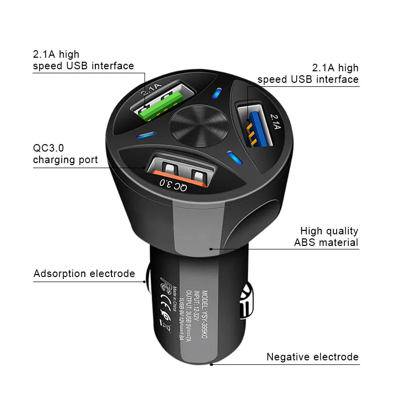Автомобильное зарядное устройство в прикуриватель 12 В автоматическое USB QC 3 0