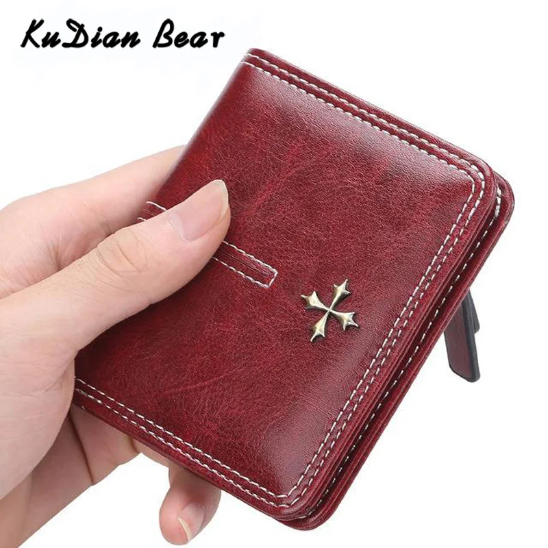

KUDIAN BEAR Short Women Wallet Purse PU Leather Credit Card Holder Ladies Zipper Coin Pocket Fashion Carteras Mujer FED623 PM49
