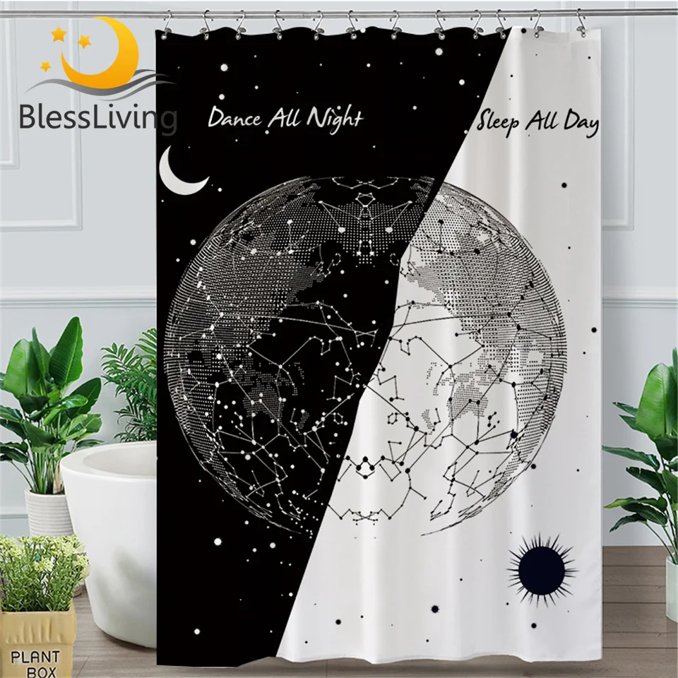 Водонепроницаемая занавеска для душа с лампочками черного и белого цвета | Дом