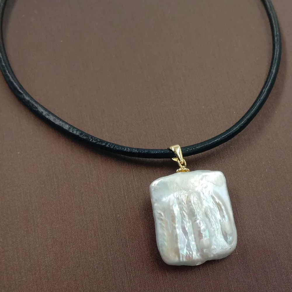 white- GOLD METAL Натуральный пресноводный жемчуг кулон ожерелье, 18X20 мм прямоугольной формы барокко. Магнит, черный жемчуг - Окраска металла: white- GOLD METAL