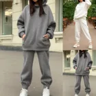 Спортивный костюм женский, однотонный, с капюшоном, с длинным рукавом и карманами, Осень-зима 2021