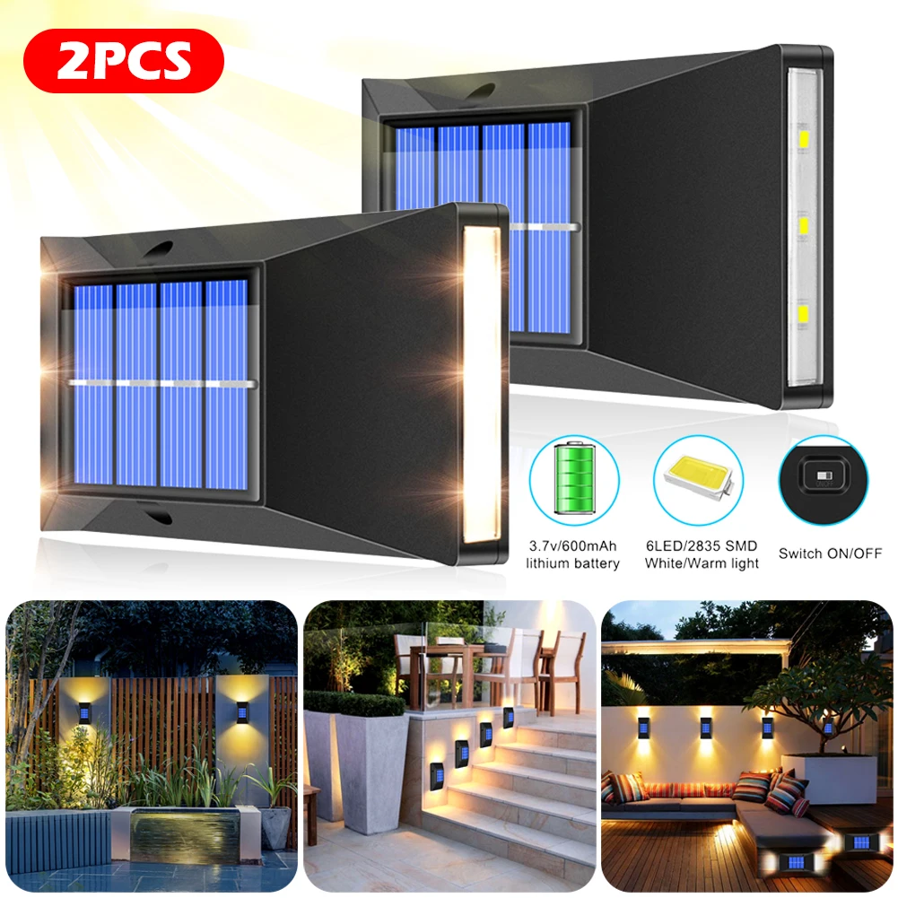 

2Pcs Solar Lights Outdoor LED Wall Light Up Down Modern Outdoor Porch Light IP65 Waterproof Solar Lamp Garden Decoration