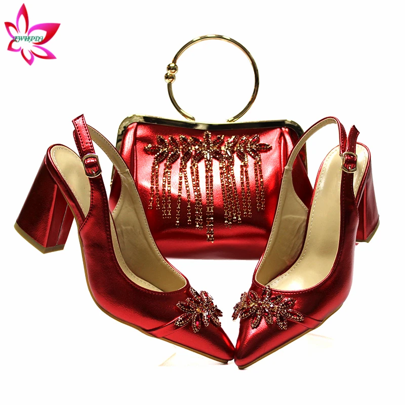 

Comfortable Shoes and Bag to Match in Heels in Red Color 9cm Lady Shoes Matching Bag for Party with Shinning Crystal for Party