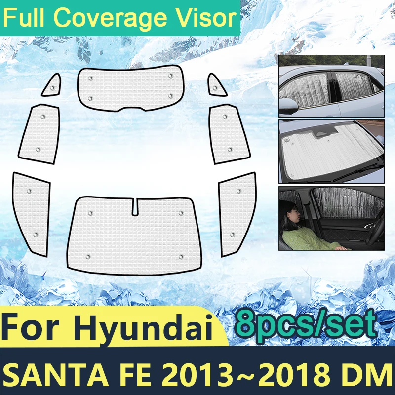 Full Covers Sunshades For Hyundai Santa Fe 2013~2017 DM Car Sun Protection Windshields Side Window Visor Accessories 2015 2016
