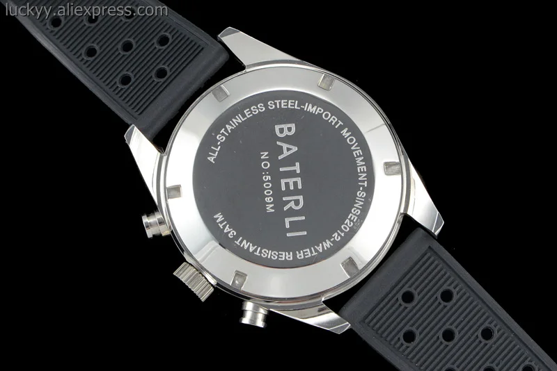 Часы мужские кварцевые с хронографом из нержавеющей стали резиновым ремешком |