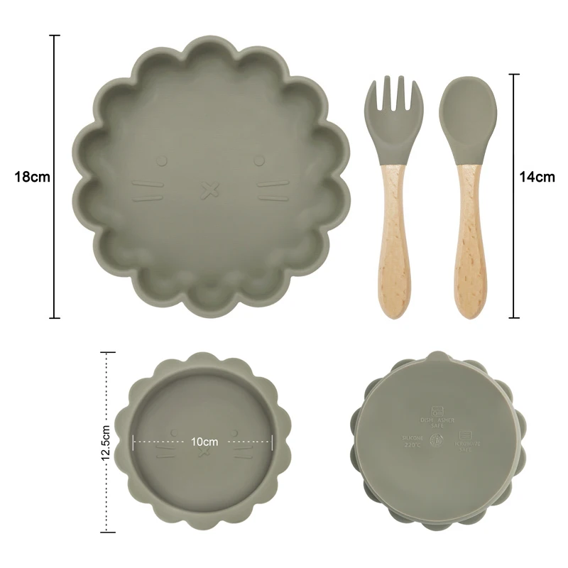 

Hot Sale 4pcs Cartoon Silicone Tableware Baby Feeding Set Fork Spoon Children Training Bowl Strong Suction Plate Heat Insulation