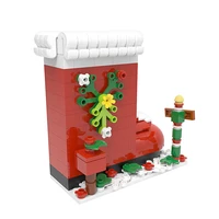 moc christmas theme winter idea socks house boots bricks santa claus giving gifts building blocks educational toys gift