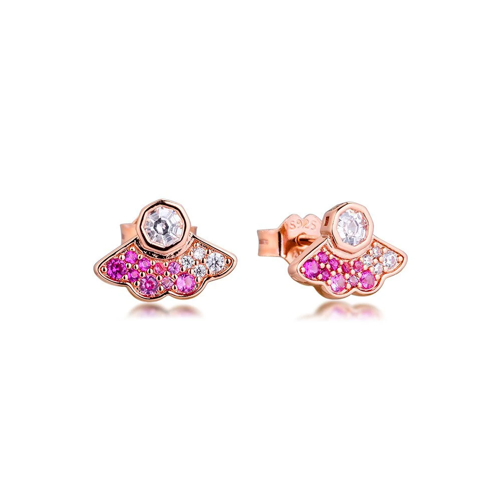 

Rose Gold Pink Butterfly Stud Earrings with Bling Zircon Stone for Women Fashion Jewelry Korean Earrings S925 Sterling Silver