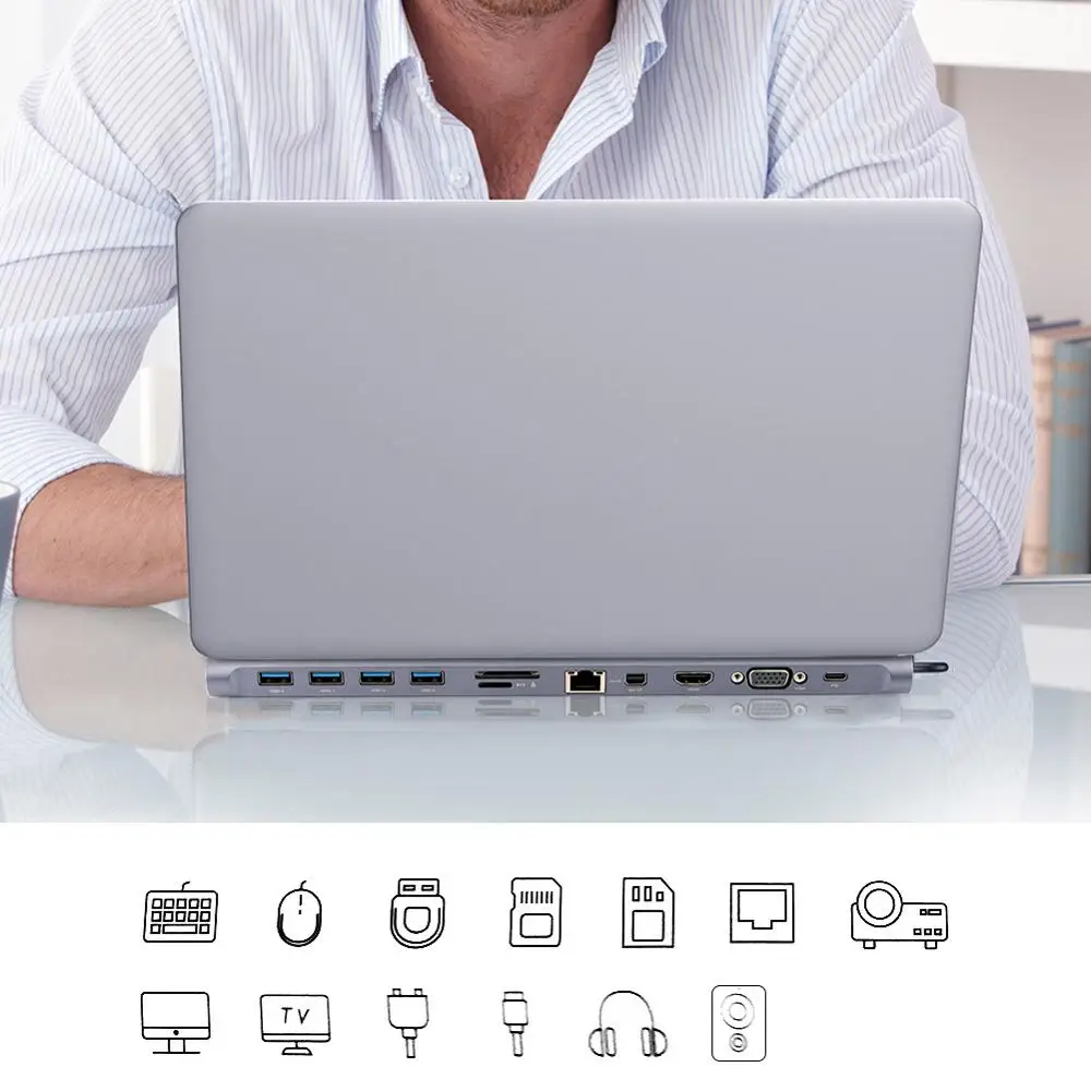12 в 1 USB C до 3 0 USB-C HDMI RJ45 LAN VGA PD DP стерео Micro SD кардридер адаптер для MacBook samsung huawei mate 10