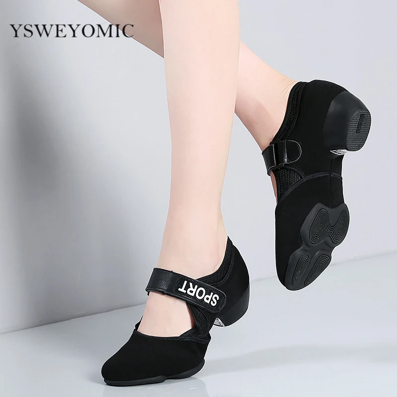 New Sneakers Latin Salsa Dance Shoes Women meduim heel Sport Rubber Outsole in Split Dance Shoes For Girls