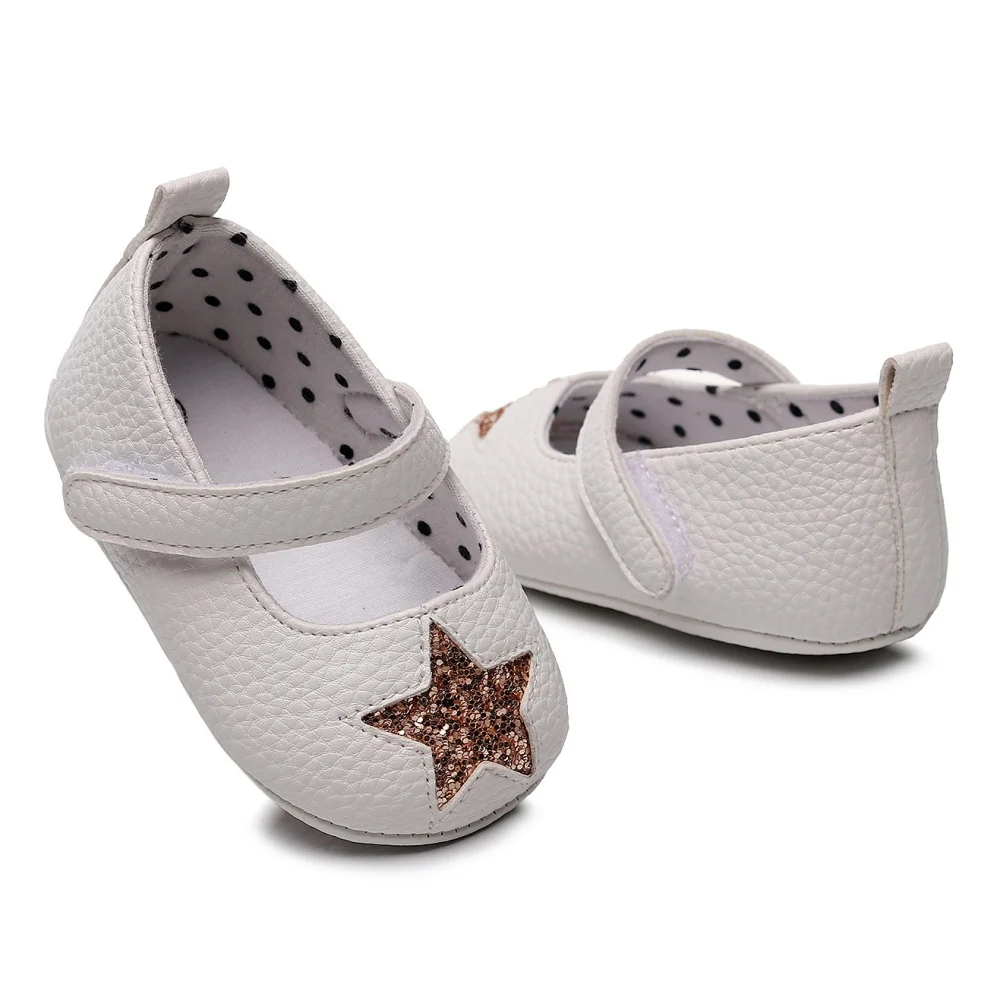 

Осенняя обувь на плоской резиновой подошве для маленьких девочек, платье принцессы со звездами, кожаные туфли, обувь для начинающих ходить, ...