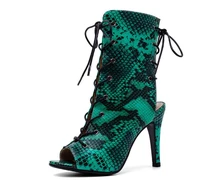 snake skin ankle boots for women lace up open toe cut out stiletto high heels night club street shoes sexy print heel 9 5 cm