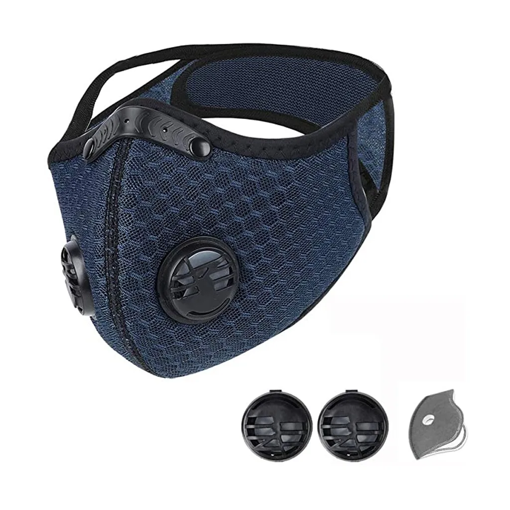 

1Pc Universal Outdoor Face Mask High Quality Cotton Breathable Windproof Mouth Cover With 1 Filter 2 Valves Cycling Accessories