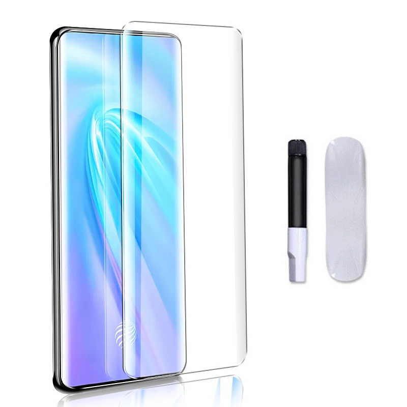 9H изогнутое прозрачное полное покрытие жидкое УФ Клей закаленное стекло для Vivo Nex