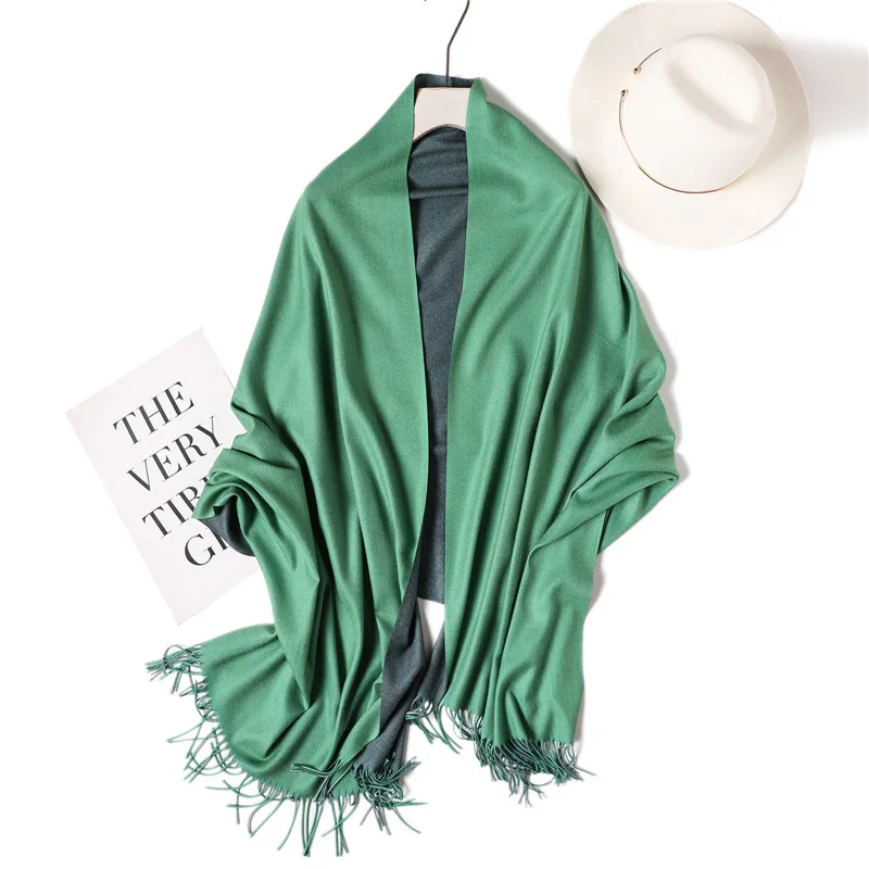 

New double-sided two-color cashmere scarf female European and American solid color Joker warm shawlscarf autumn and winter