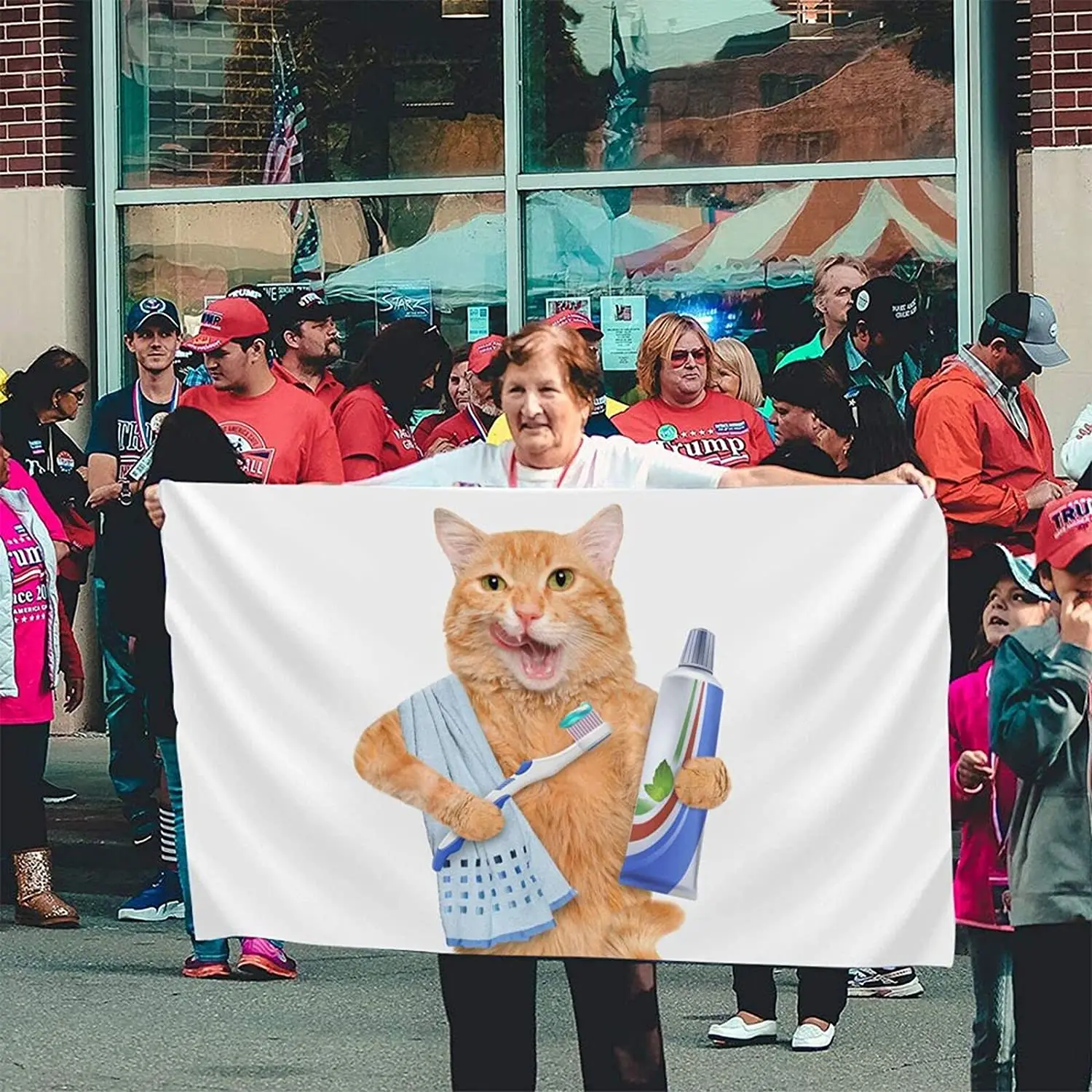 

Cat Teeth Brushing Outdoor Decorative Garden Flag 3x5 Feet Durable And Fade Resistant Indoor And Outdoor Patio Lawn Garden