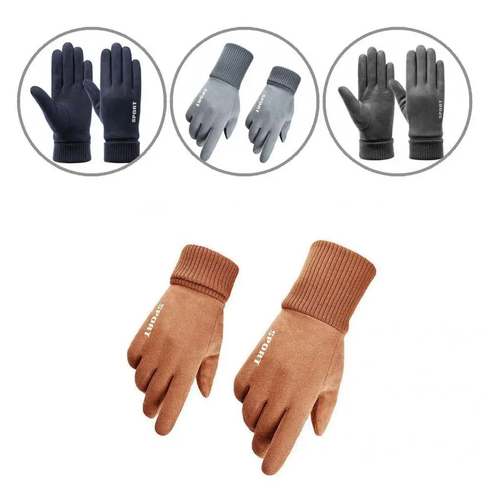 

1 Pair Gloves Anti-slip Men Women Windproof Ribbed Cuff Stretchy Gloves Winter Gloves for Riding