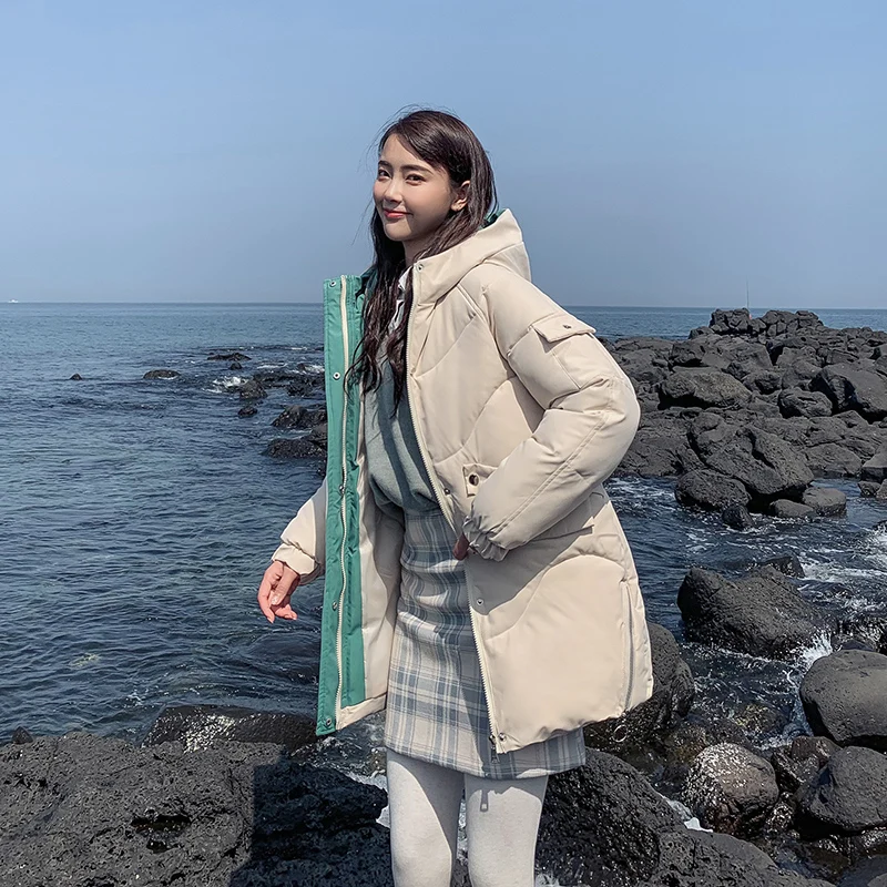 Женское пальто с капюшоном orwinny тонкая парка средней длины для студентов теплая