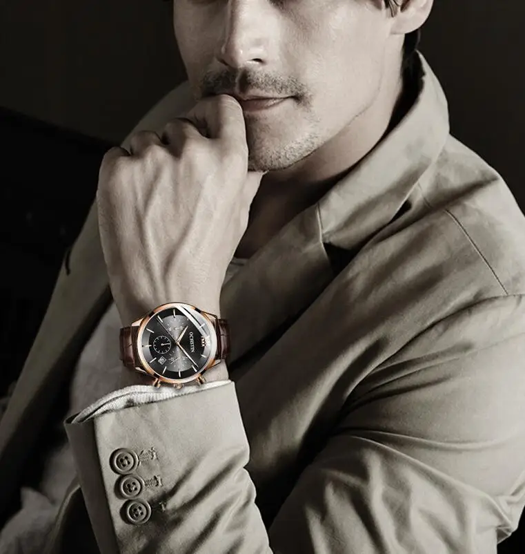 Лидер продаж мужские часы модные розовое золото Военная Дата спортивные