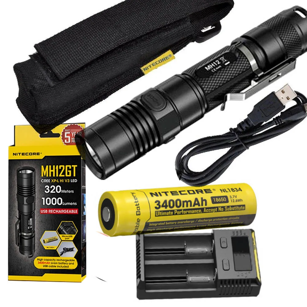 NITECORE MH12GT 1000 люмен LED 18650 3400mah аккумулятор USB Перезаряжаемый Фонарик спасательный