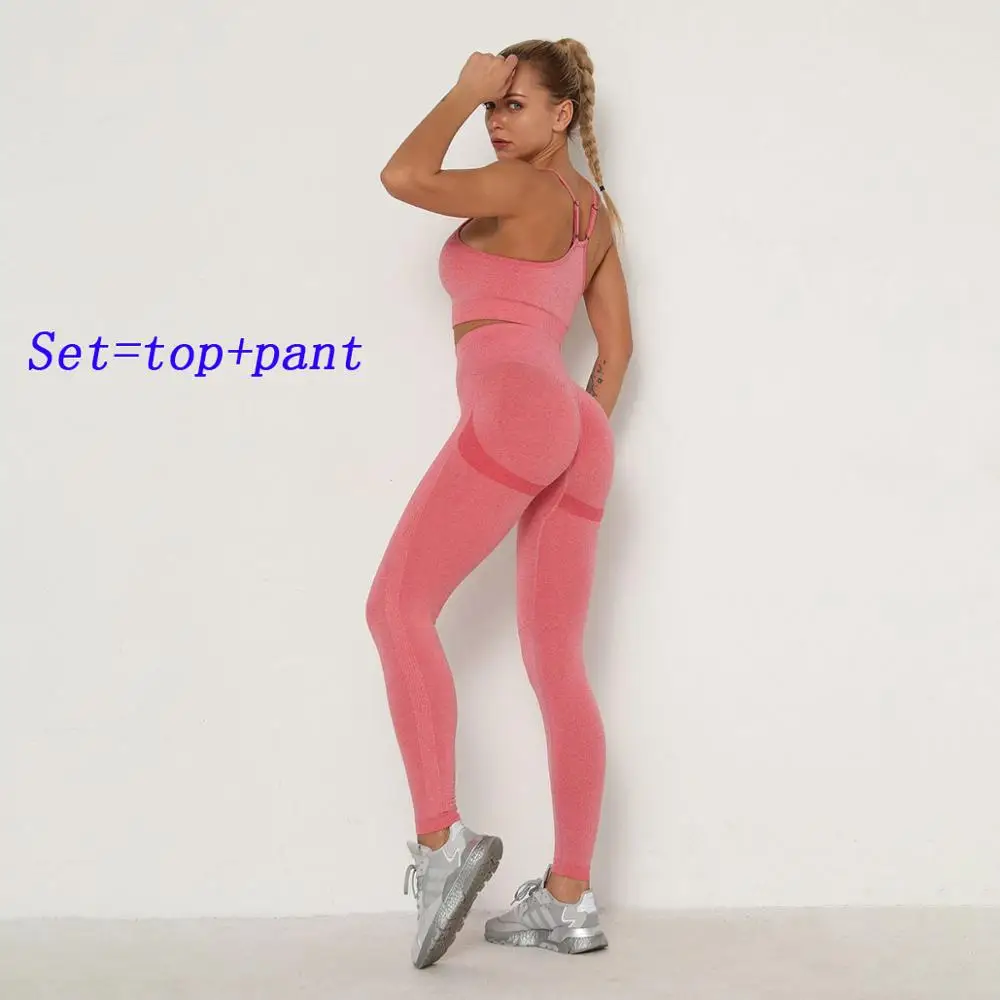 

2 Pcs Women Yoga Set Gym Ombre Seamless Leggings+Cropped Shirts Workout Sport Suit Women Yoga Pants+Sports Bra Fitness Set Wear