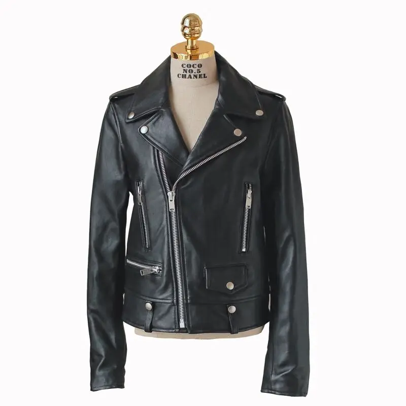 Короткая черная куртка из искусственной кожи Женское пальто с воротником на