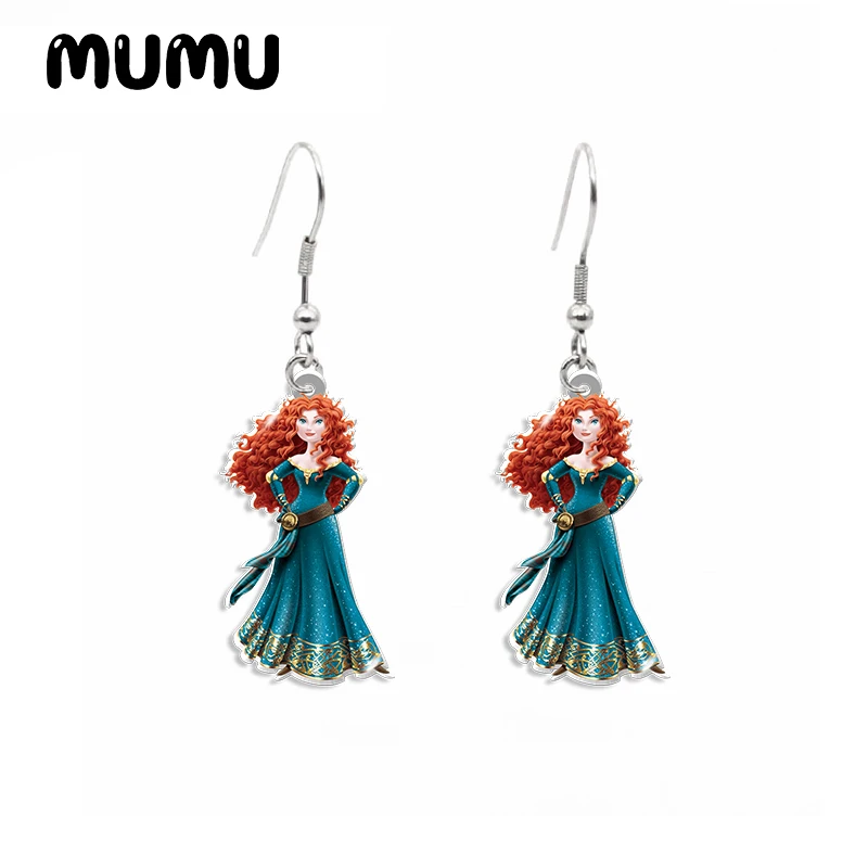 

Новинка 2021, висячие серьги принцессы Merida, акриловые серьги храбрости из фильма, ювелирные изделия ручной работы, серьги-Крючки из эпоксидно...