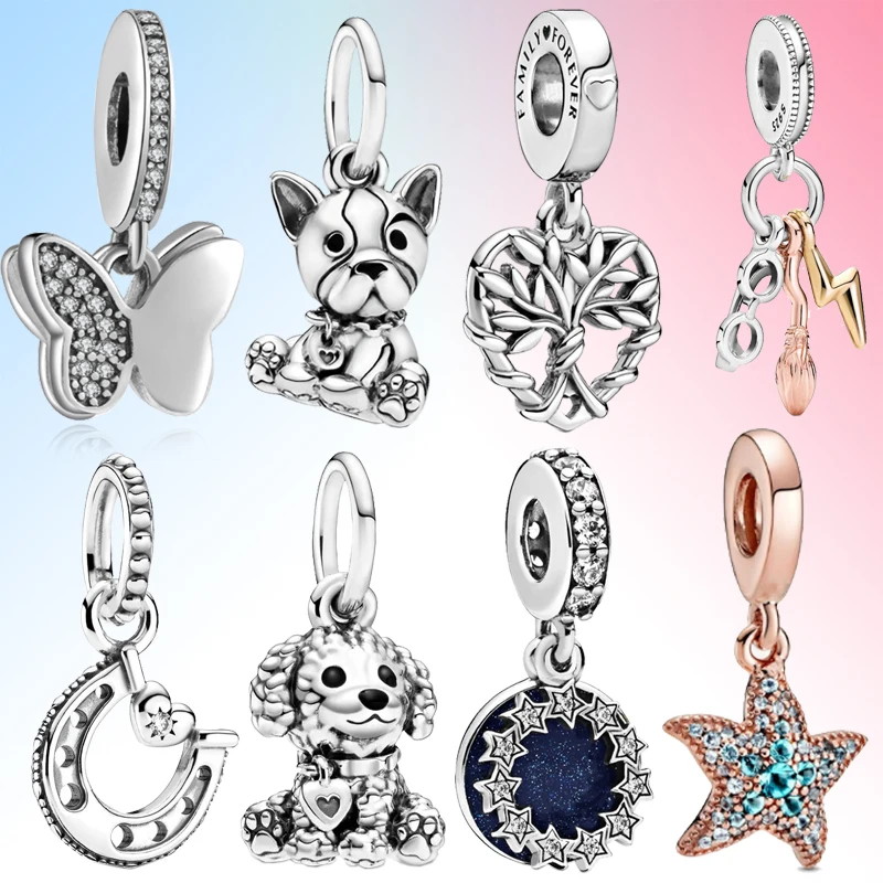 

2021 Horseshoe Butterfly Pendant Charm bead Bijoux 925 Silver teddy pug dog Fit Original Pandora Bracelet Jewelry Making