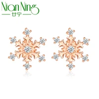 nianning 18k real gold earrings 2022 new snowflake rose gold really au750 stud earring for women fine jewelry 0 68g