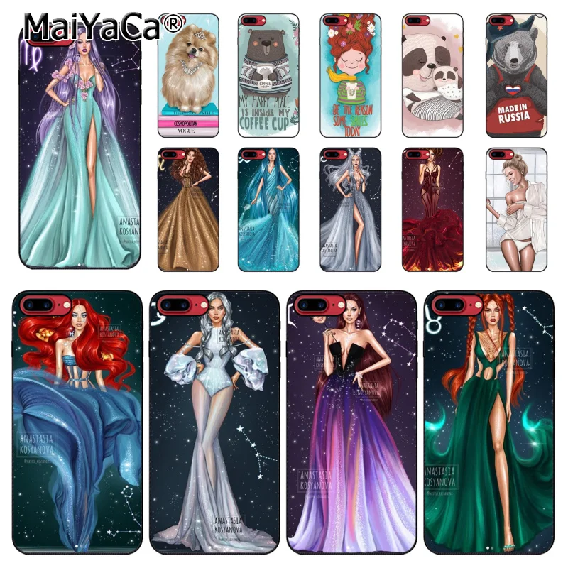 

Fashion Zodiac Girl Cartoon Cute Coffee Bear Phone Accessories Case for iphone 11 12 Pro XS MAX XS XR 8 7 6 Plus 5 5S SE