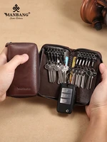 manbang vintage genuine leather key wallet women keychain covers zipper key case bag men key holder housekeeper keys organizer