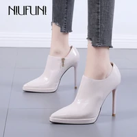 niufuni white soft leather waterproof stiletto ankle boots women 2021 new sexy all match pointed stiletto high heels size 34 39