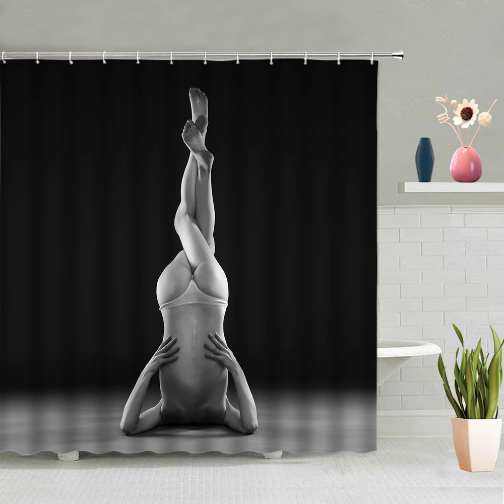

Sexy Beauty Shower Curtain Set Beautiful Woman Doing Stretching Modern Minimalist Home Decor Bathroom Bathtub Screens With Hooks