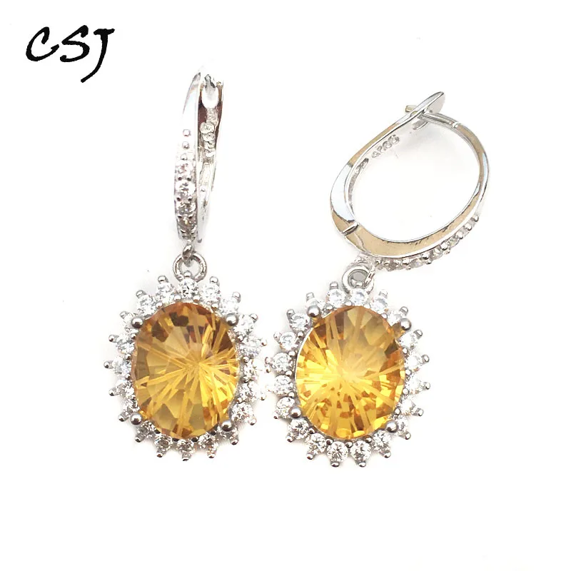 

Женские серьги из серебра 925 пробы с цитрином, 8 х10 мм