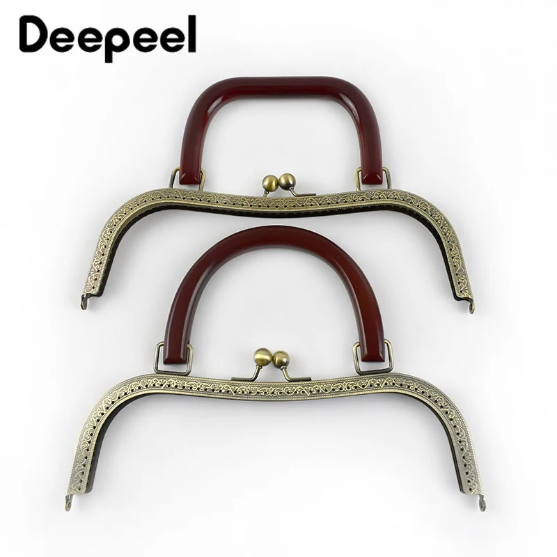 

Deepeel 26cm Antique Bronze Silver Metal Purse Frame Wood Handle Kiss Clasp Handles DIY Bag Handware Sewing Accessories AP119