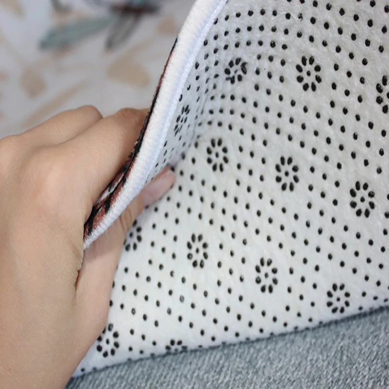 Круглый ковер FYMX в стиле ретро с рисунком животных нескользящий черной серии для