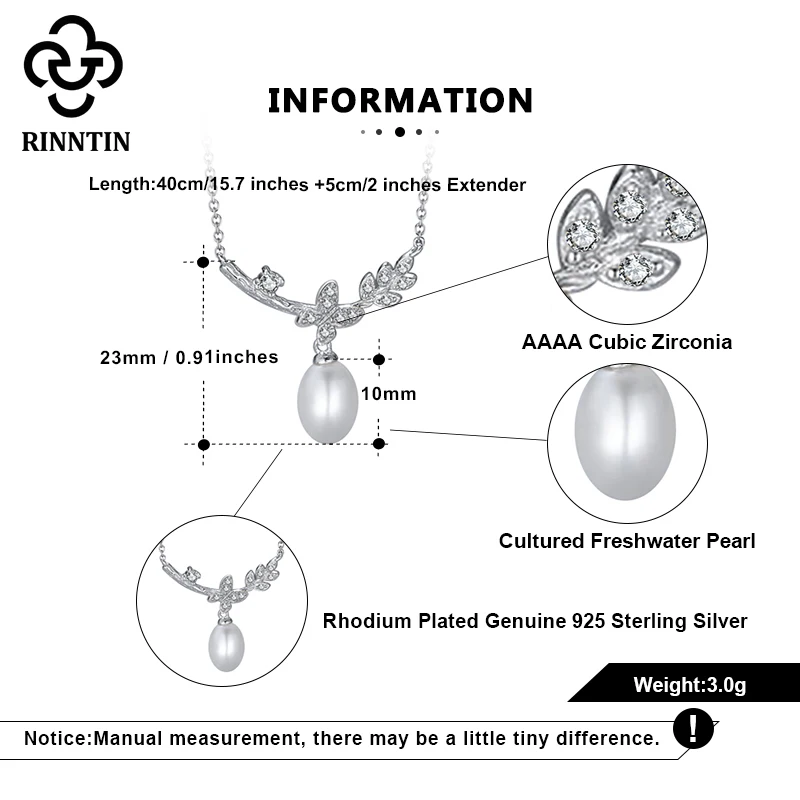 

Rinntin 925 Sterling Silver Branch Necklace High Quality Cultured Freshwater Pearl Women Pendant Fashion Party Jewelry GPN09