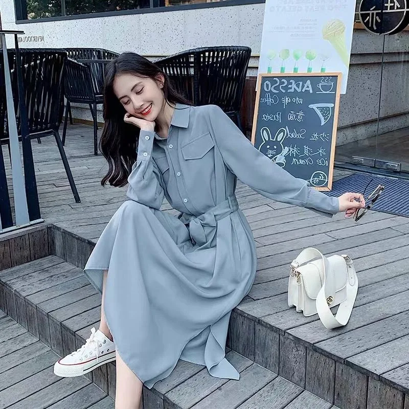 

French Platycodon skirt long skirt show thin show high temperament gentle wind shirt dress women autumn 2021 NEW