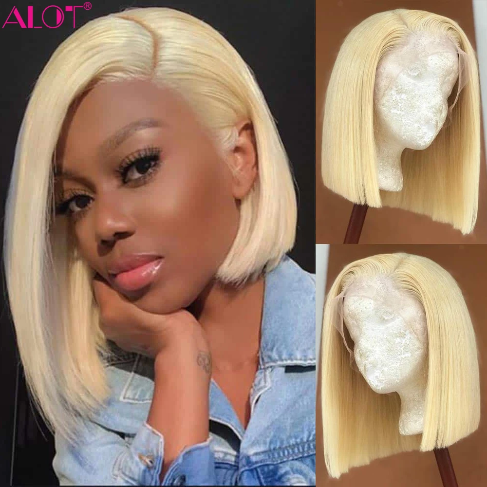 613 Blonde Bob Wig 13x4 Lace Front Human Hair Wigs Pre Plucked HD Transparent Brazilian Straight Short Bob Lace Frontal Wig 180%