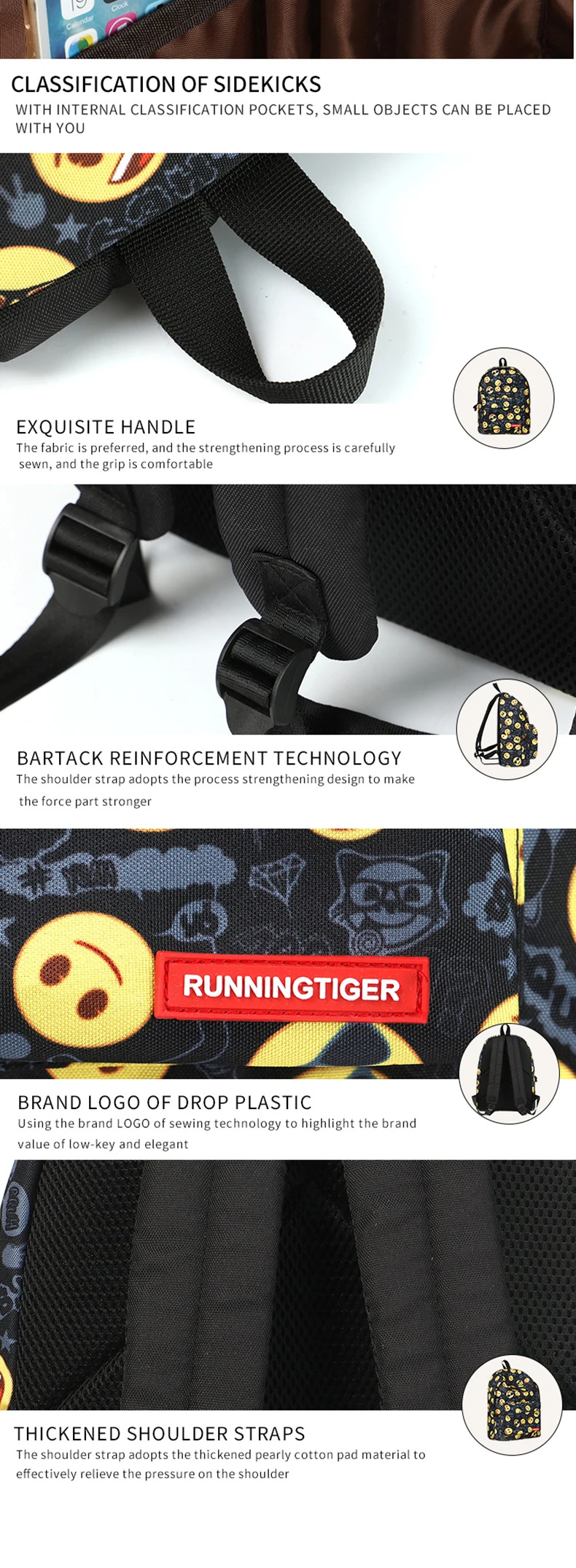 Напечатанный рюкзак с эмоджи bookbag колледж ветер женская сумка на плечо спортивная сумка для отдыха Новая Большая емкость женский рюкзак Горячая
