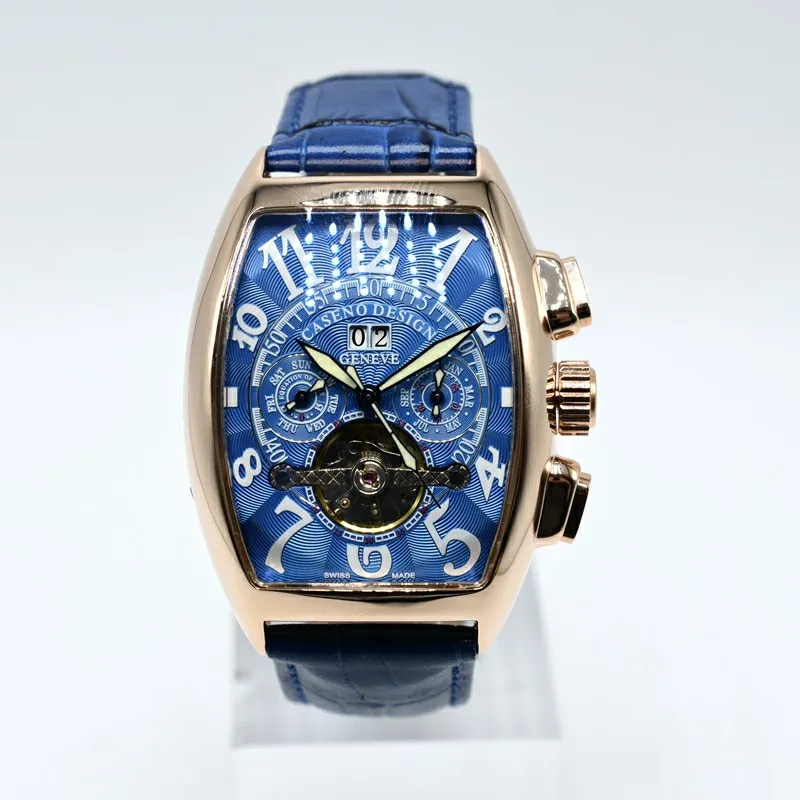 1 CASENO бренд Роскошный кожаный ремешок tourbillon Мужские механические часы дропшиппинг день Дата Скелет Мужские часы с автоматическим подзаводом подарки - Цвет: 1