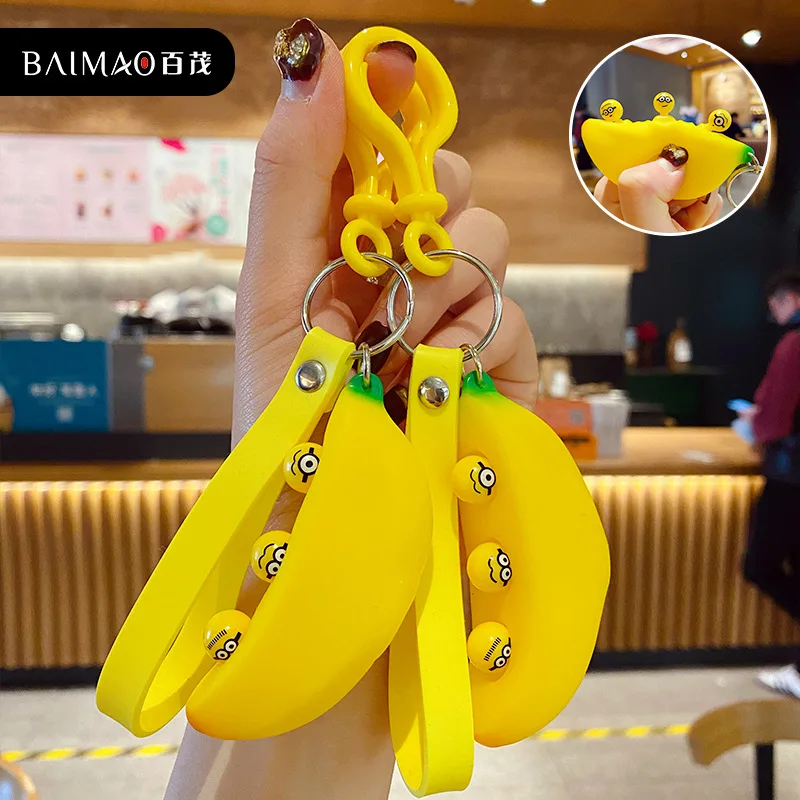 

Cartoon Silicone Simulation Banana Decompression Toy Key Chain Female Creative Bag Pendant Car Keychain Charms Key Ring
